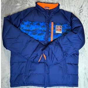 Red Bull KTM Factory Racing Puffer Jacket Men's XXL Blue Orange Camo Zip Hooded